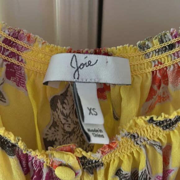 Joie silk yellow floral off shoulder crop peasant top xs - Picture 6 of 11